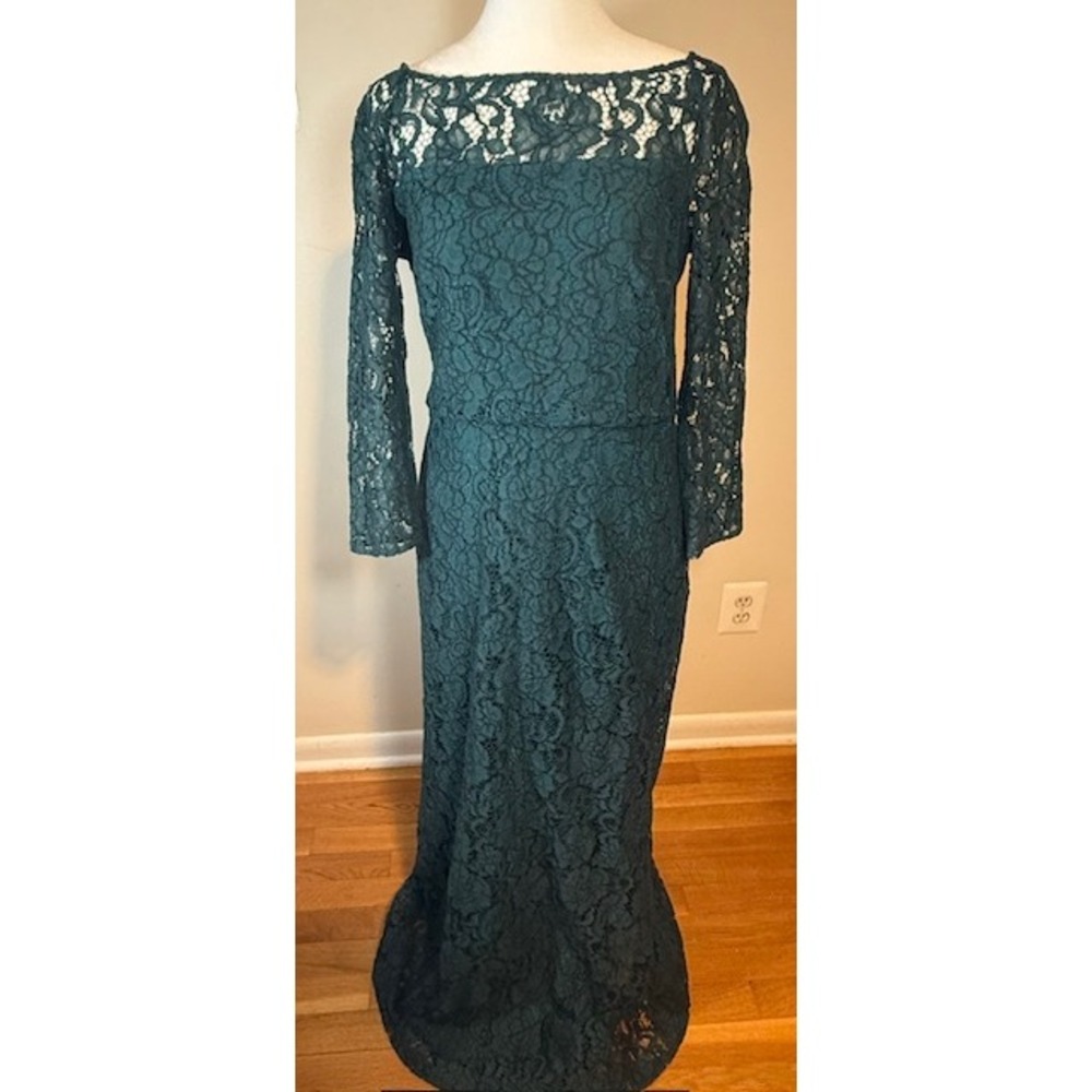 Lauren Ralph Lauren Dress 8 Evening Gown Lace Long Sleeve Green‎ Formal NWT